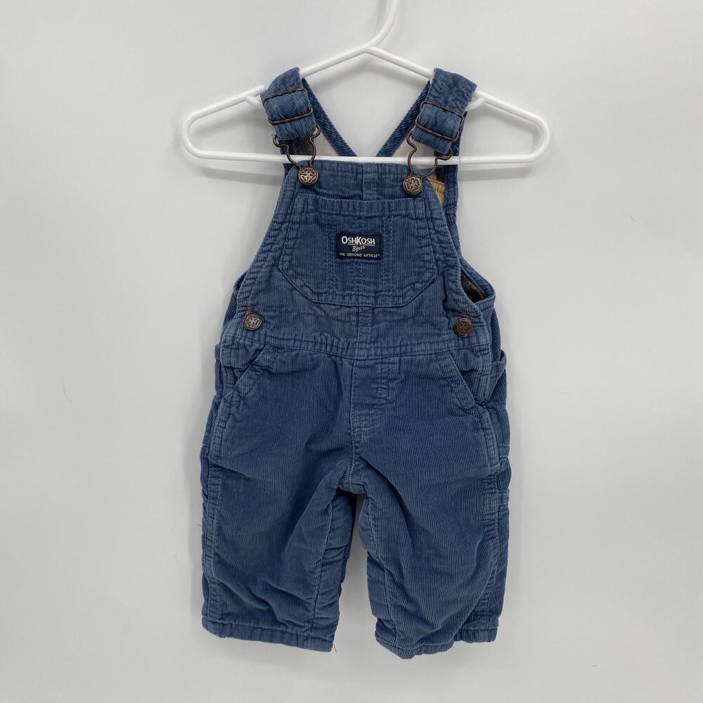 Oshkosh B'gosh Blue Corduroy Overalls Baby Flannel Lined Bibs 6 Months